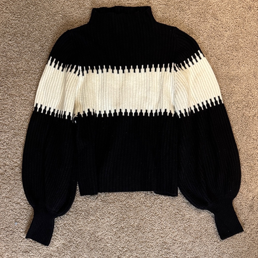 French Connection Black and Cream Turtleneck Sweater